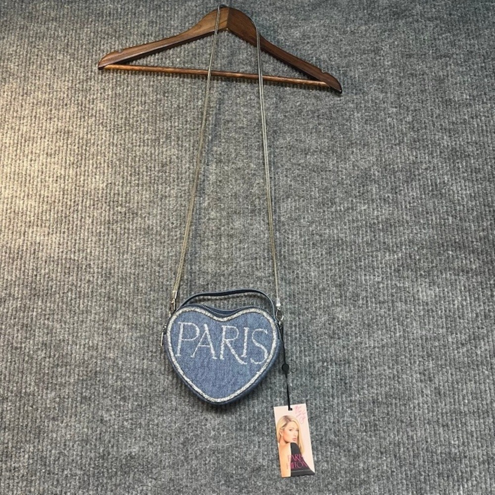 Paris Hilton Denim Heart Crossbody Bag Rhinestone Blue Y2K Paris Logo NWT
